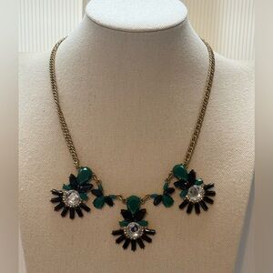 J. Crew Statement Necklace in Jade | Onyx | Crystal 19” 2000’s